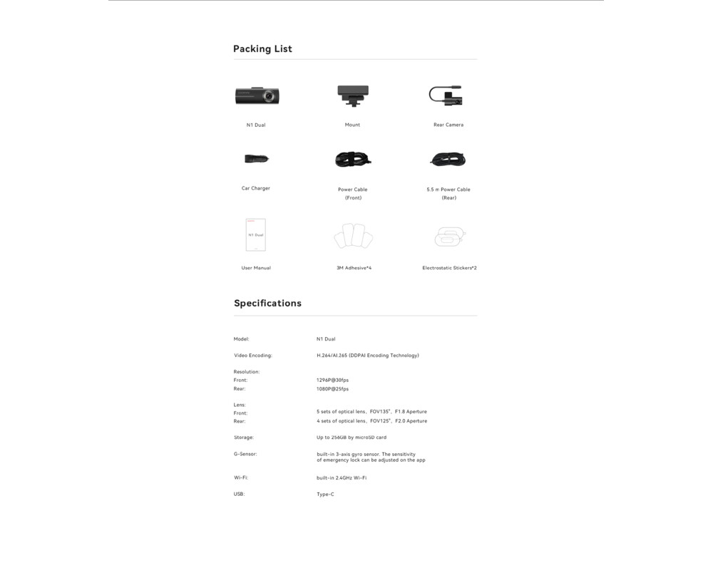 Видеорегистратор DDPAI Dash Cam Set N1 DUAL 14