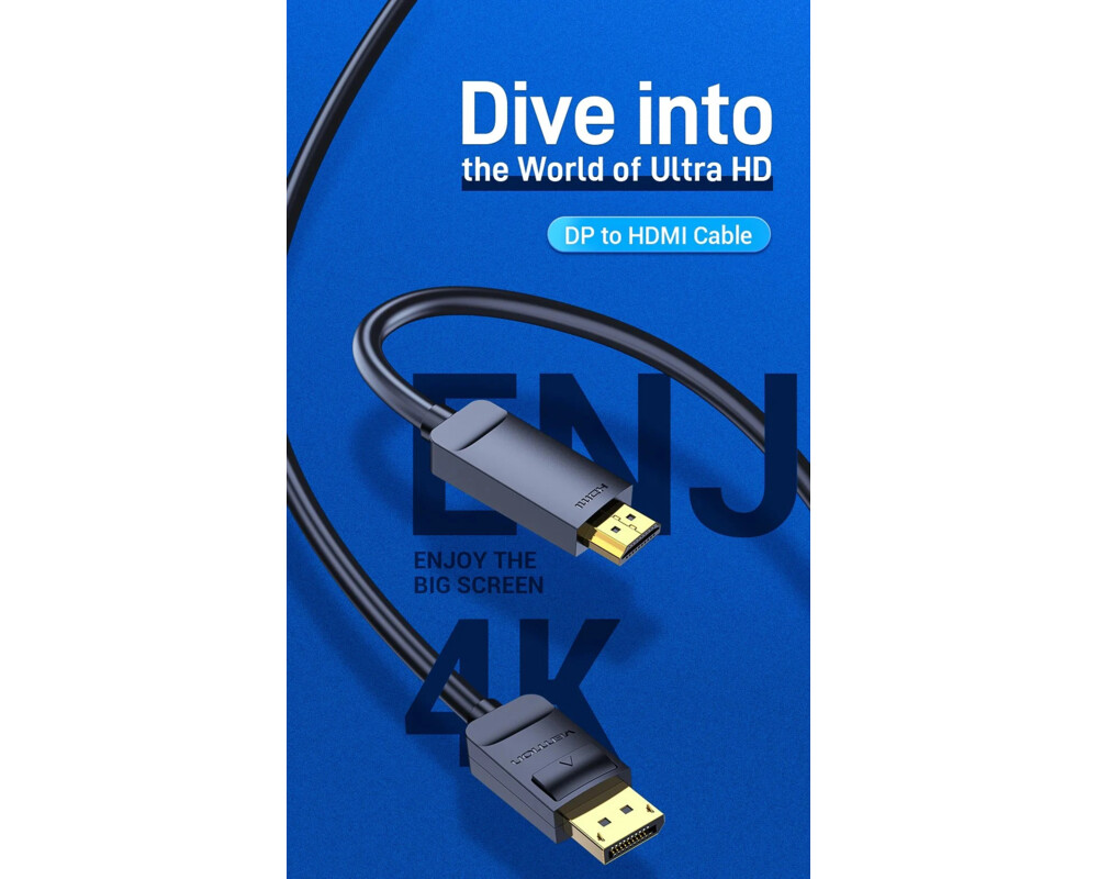 Кабел Vention кабел Cable DisplayPort to HDMI 3.0m - 4K 3