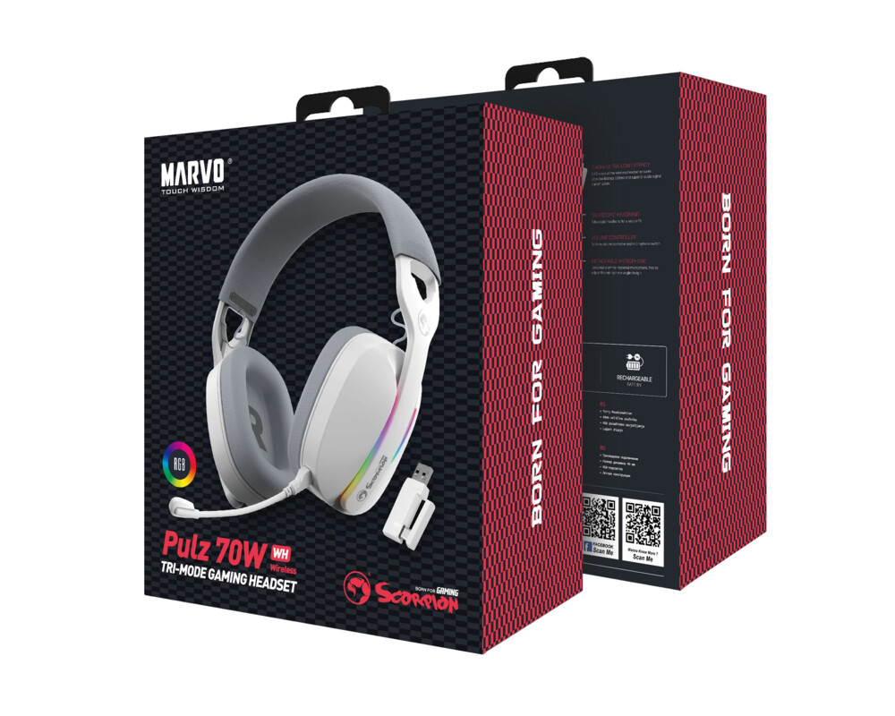 Слушалки Marvo безжични Pulz 70W WH - Bluetooth 10