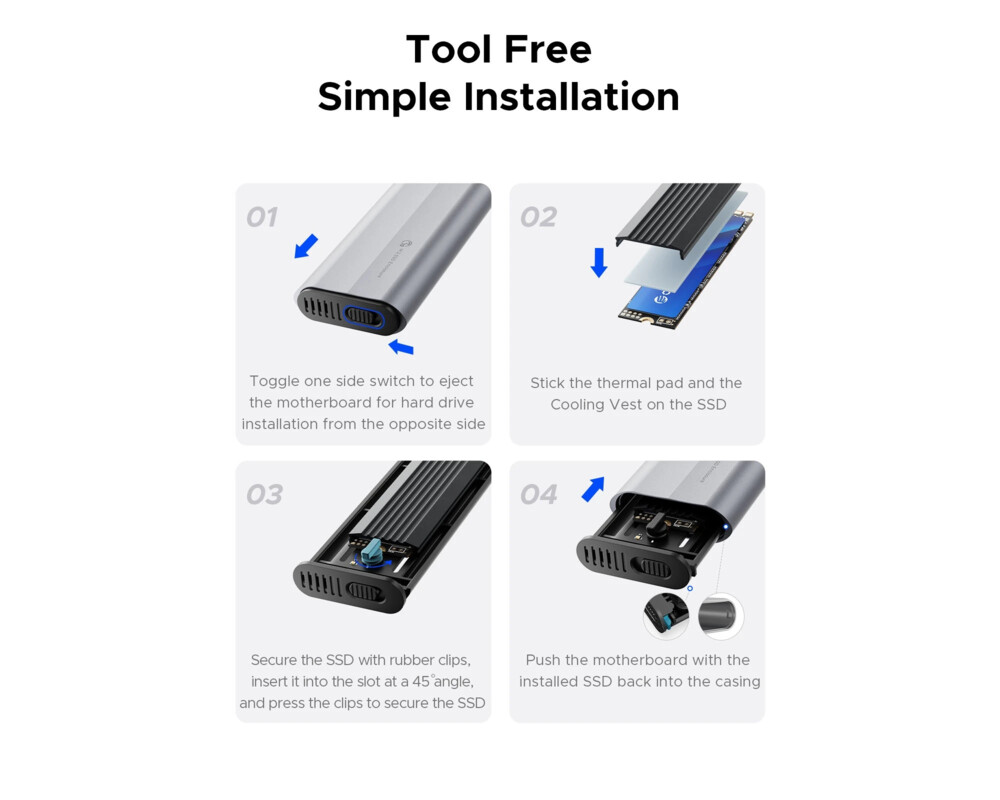 Аксесоар за съхранение Orico външна кутия за диск Storage - Case - M.2 NVMe/SATA M/B key - USB3.1 Type-C/A 11