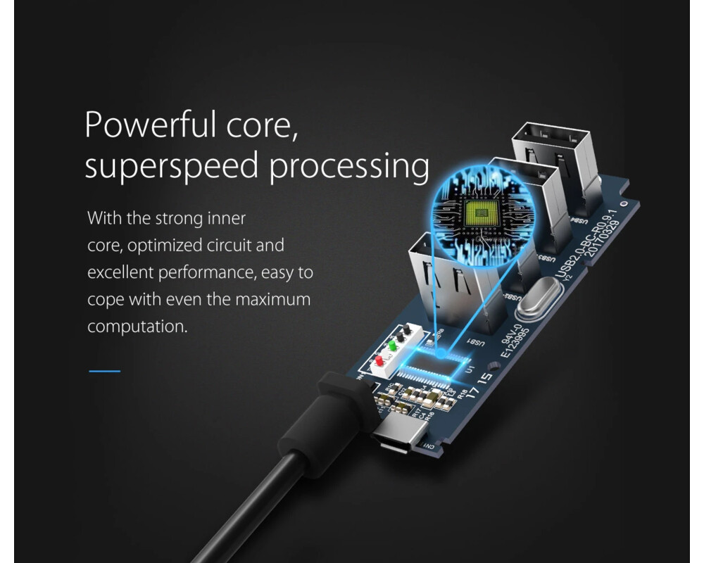 USB хъб Orico USB2.0 HUB 4 port - USB/Micro USB input 9