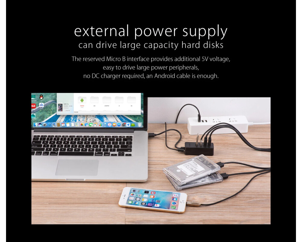 USB хъб Orico USB2.0 HUB 4 port - USB/Micro USB input 7