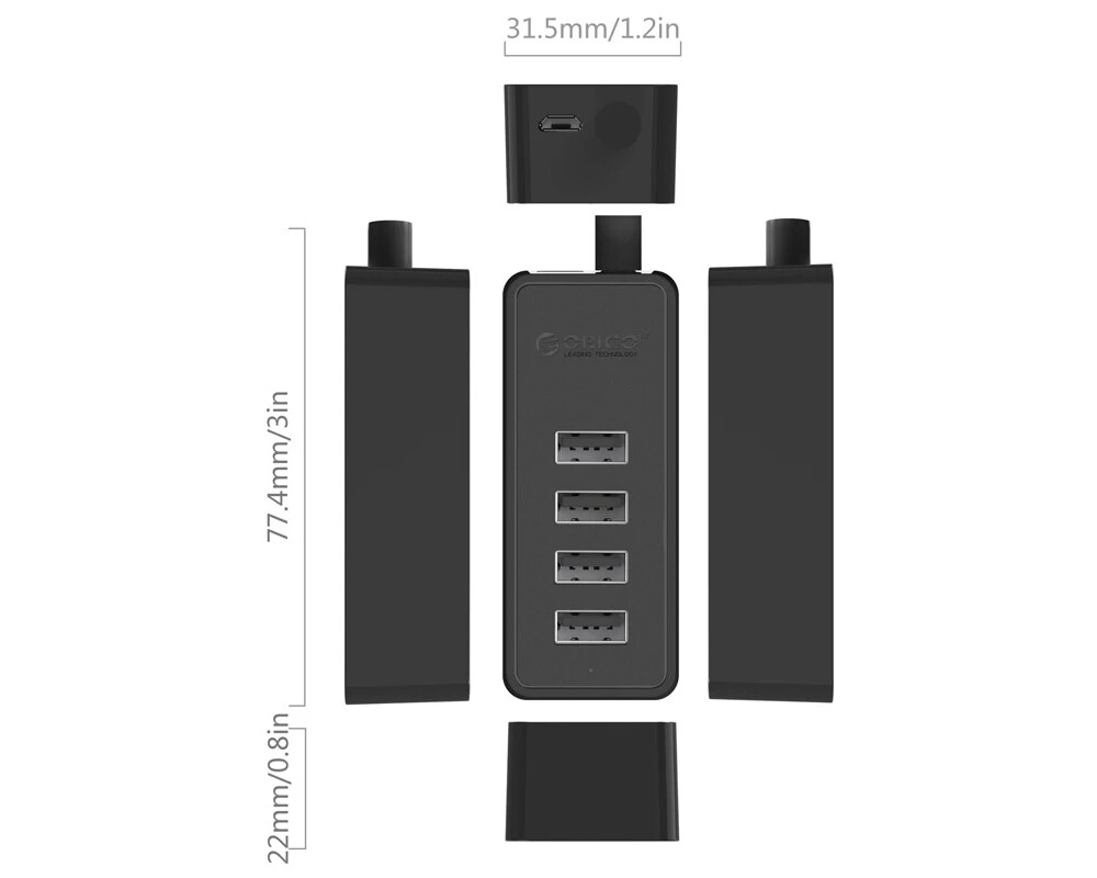 USB хъб Orico USB2.0 HUB 4 port - USB/Micro USB input 3