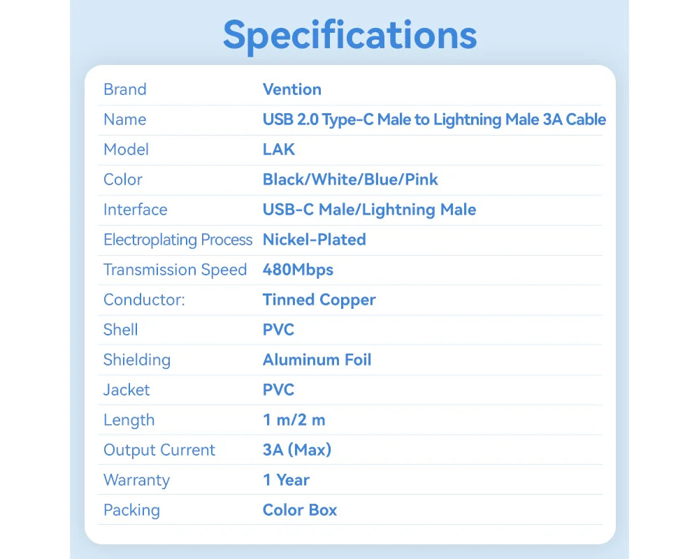 Кабел Vention кабел Cable USB 2.0 Type-C to Li... 13