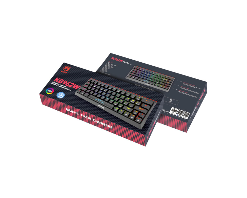 Клавиатура Marvo безжична механична геймърска клавиатура Wireless Gaming Mechanical keyboard Hecate 61WR Black - KG962W-R - Bluetooth 5.0 12