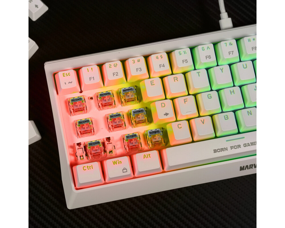 Клавиатура Marvo геймърска клавиатура Gaming Mechanical keyboard 61 keys TKL Hecate 61R WH - KG962G White - RED switches 9