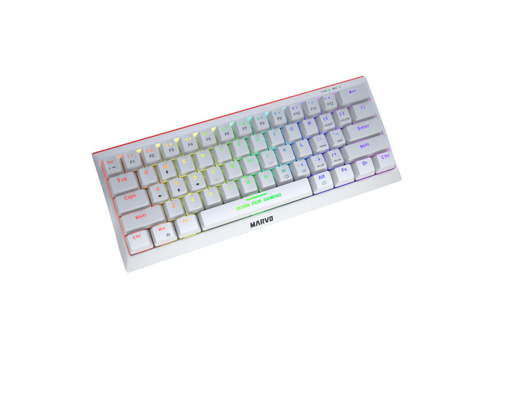 Клавиатура Marvo геймърска клавиатура Gaming Mechanical keyboard 61 keys TKL Hecate 61R WH - KG962G White - RED switches 3