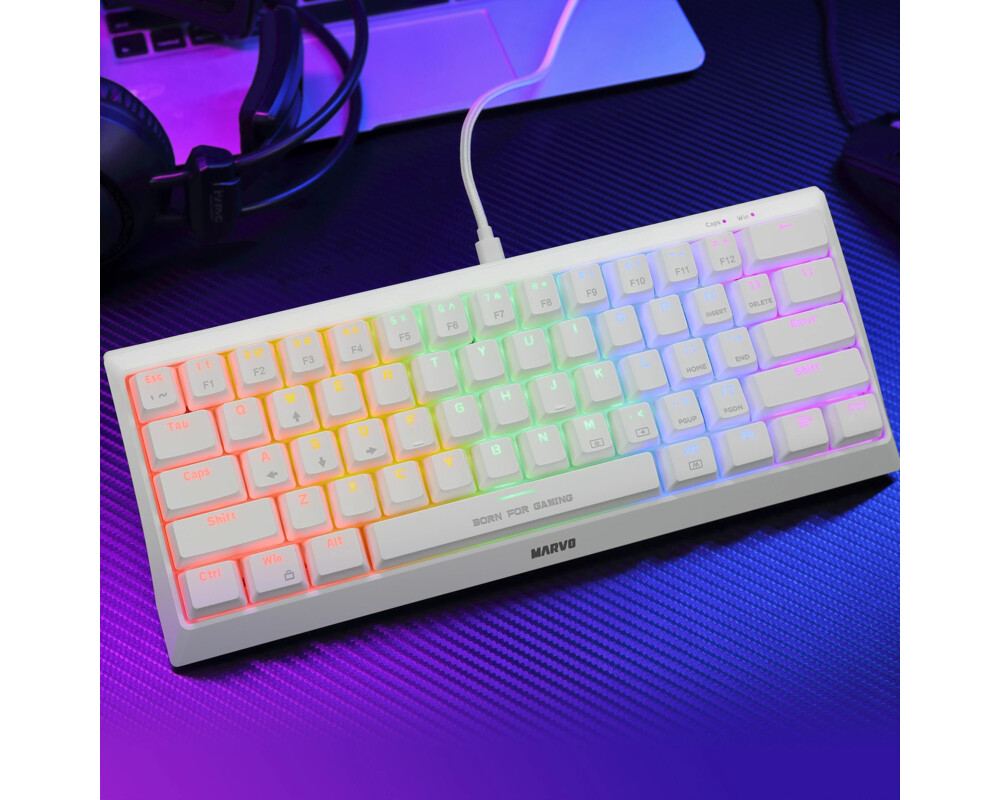 Клавиатура Marvo геймърска клавиатура Gaming Mechanical keyboard 61 keys TKL Hecate 61R WH - KG962G White - RED switches 7