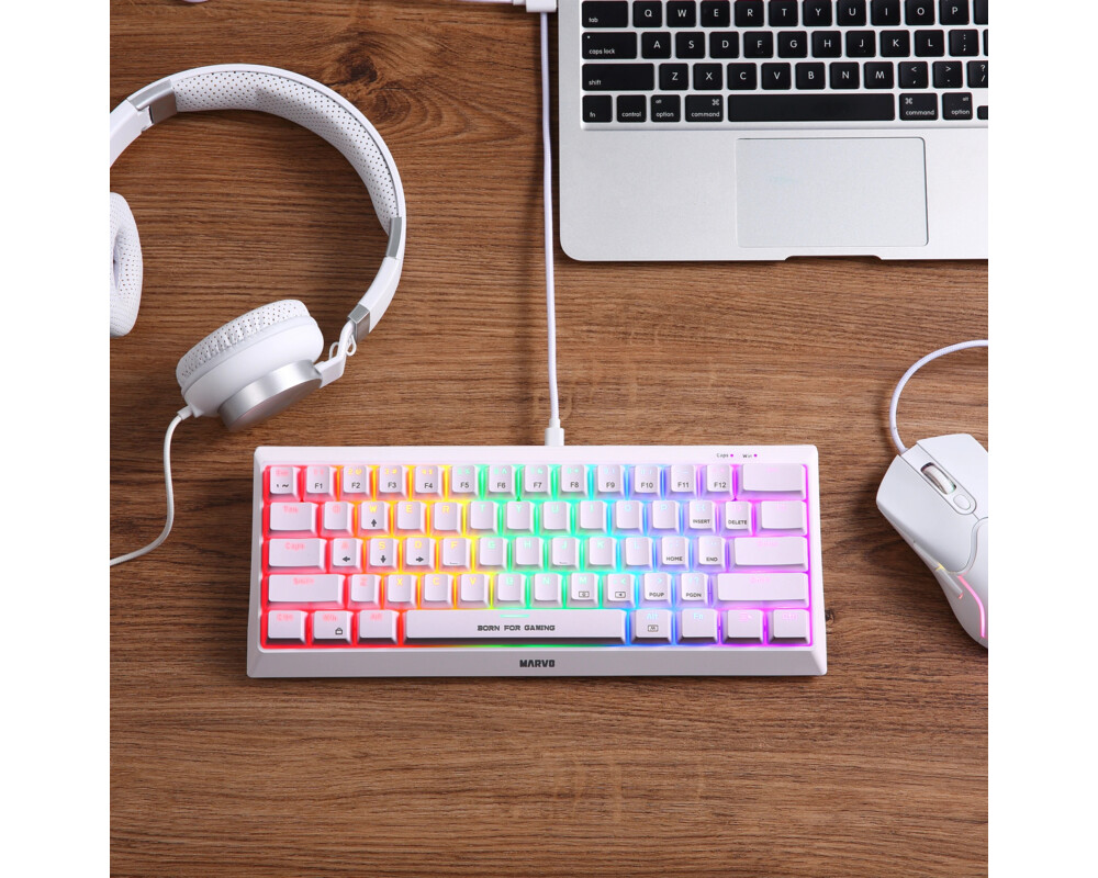 Клавиатура Marvo геймърска клавиатура Gaming Mechanical keyboard 61 keys TKL Hecate 61R WH - KG962G White - RED switches 6