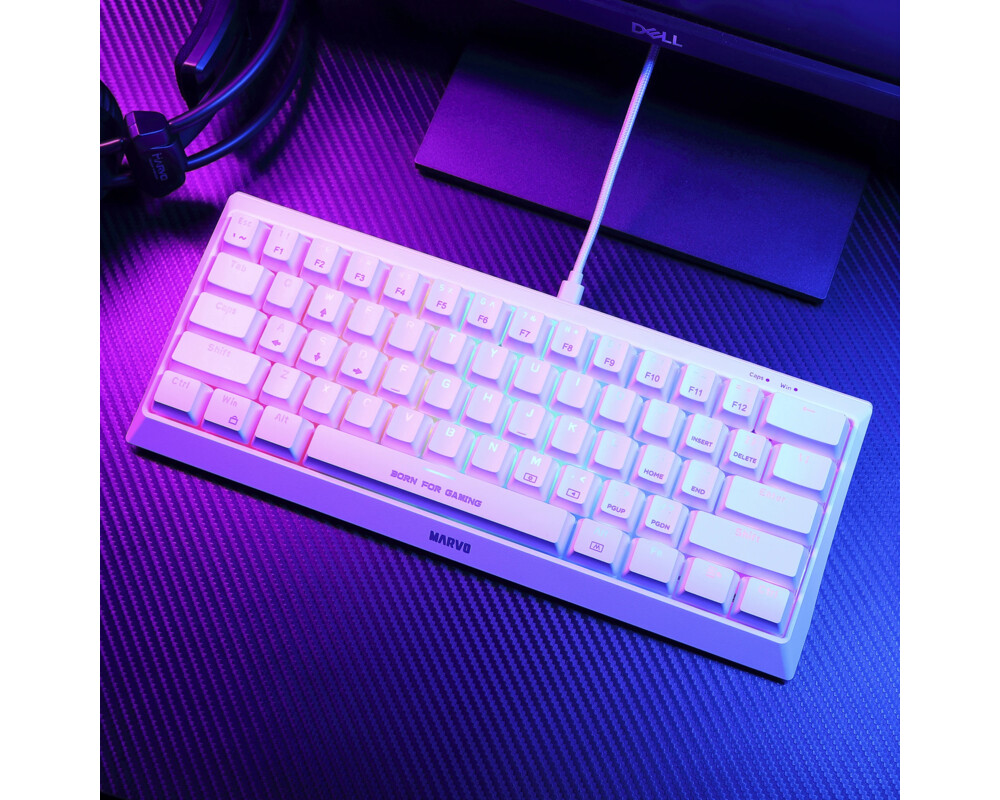 Клавиатура Marvo геймърска клавиатура Gaming Mechanical keyboard 61 keys TKL Hecate 61R WH - KG962G White - RED switches 8