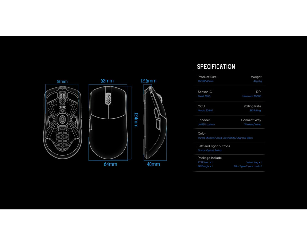Мишка Lamzu професионална MAYA X 8K - Black 18