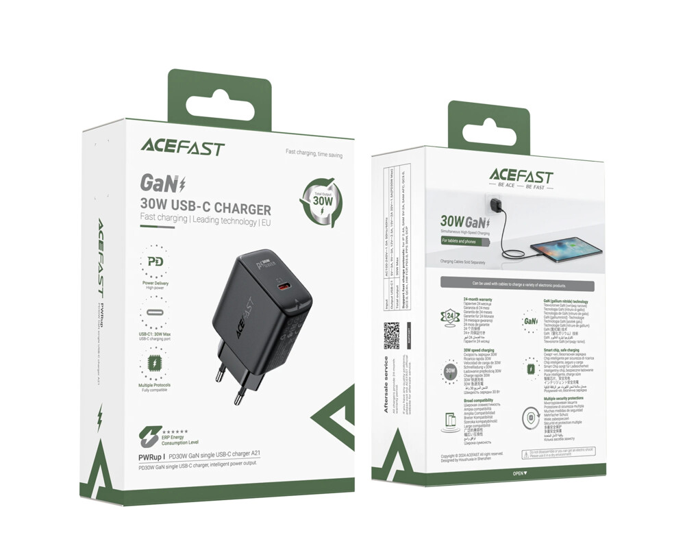 Зарядно Acefast Универсално за стена Charger Wall GaN PD30W - A21 - USB-C x 1 5