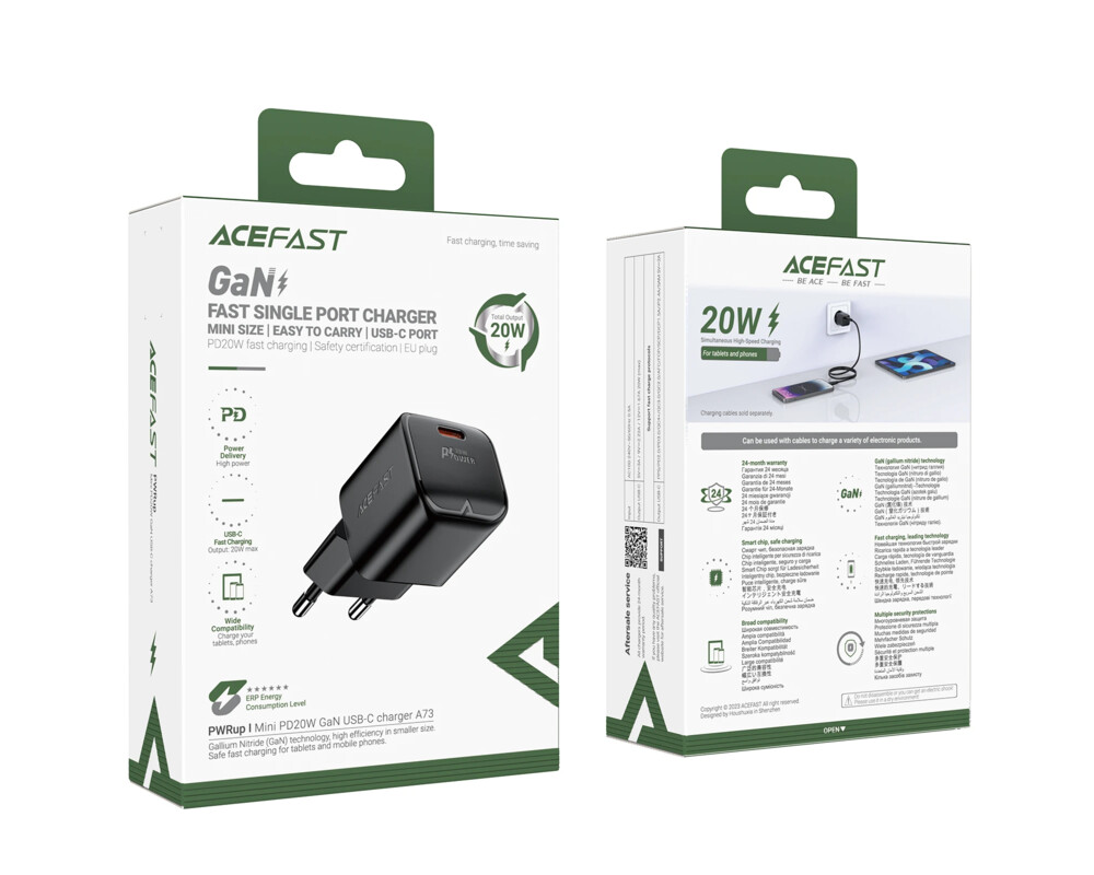 Зарядно Acefast Универсално за стена Charger Wall GaN PD20W - A73 Mini - USB-C x 1 7