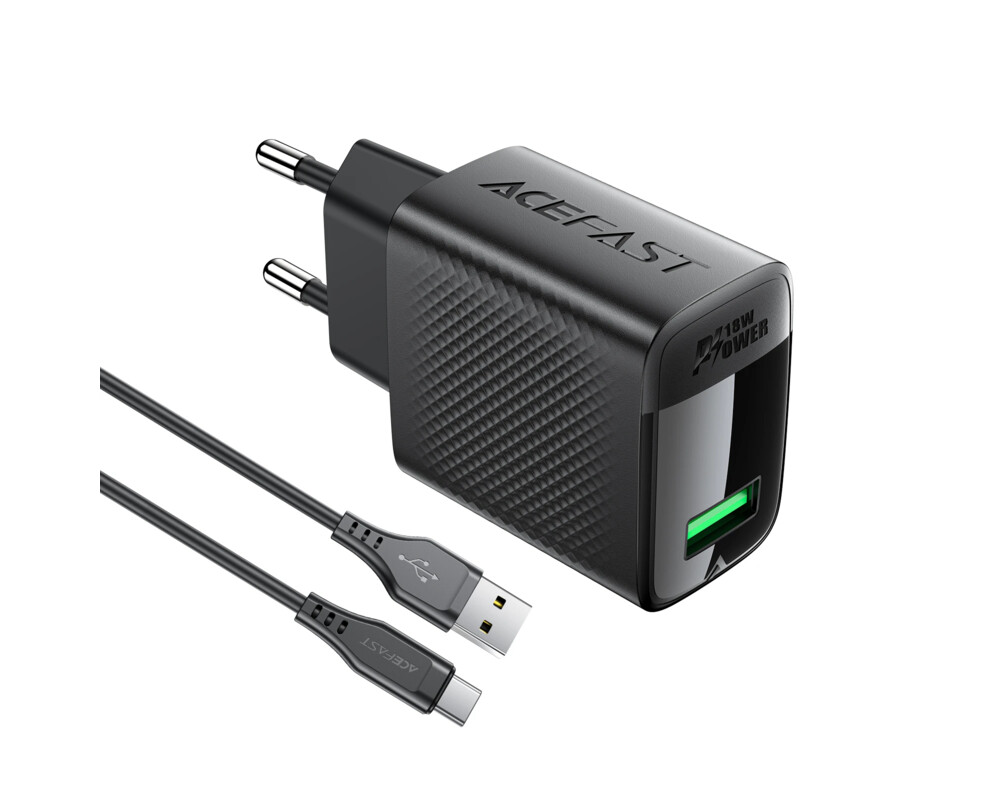 Зарядно Acefast Универсално за стена Charger Wall GaN Quick Charge 18W - A90 with 1.2m cable - USB-A x 1 2