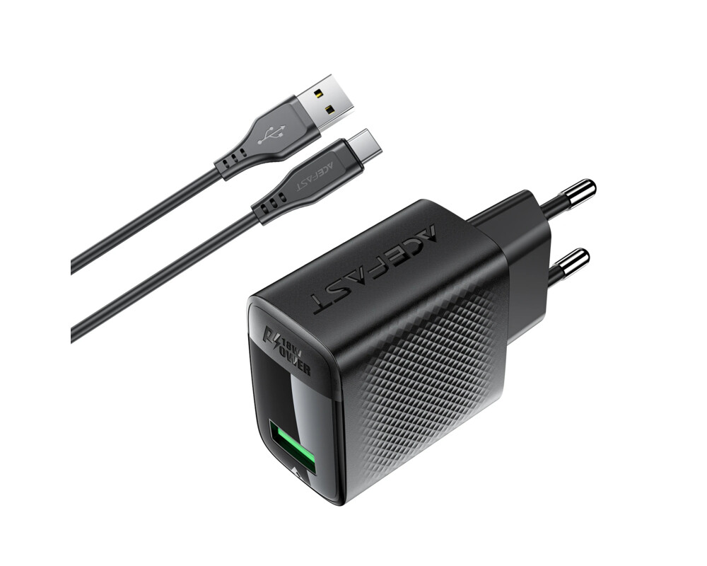 Зарядно Acefast Универсално за стена Charger Wall GaN Quick Charge 18W - A90 with 1.2m cable - USB-A x 1 5
