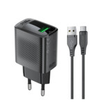 <span>Зарядно</span> Acefast Универсално за стена Charger Wall GaN Quick Charge 18W - A90 with 1.2m cable - USB-A x 1 <span class='catalog-num-in-name'>ACEFAST-A90-BK-SET</span> - 