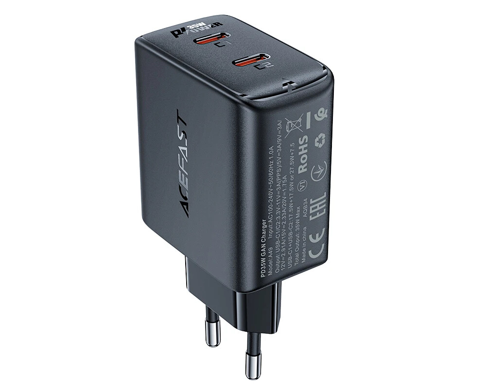 Зарядно Acefast Универсално за стена Charger Wall GaN PD35W - A49 - USB-C x 2 2