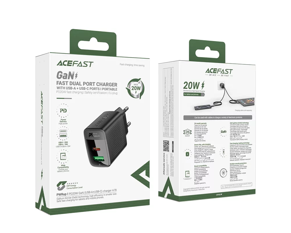 Зарядно Acefast Универсално за стена Charger Wall GaN PD 20W - A78 - USB-C x 1 7