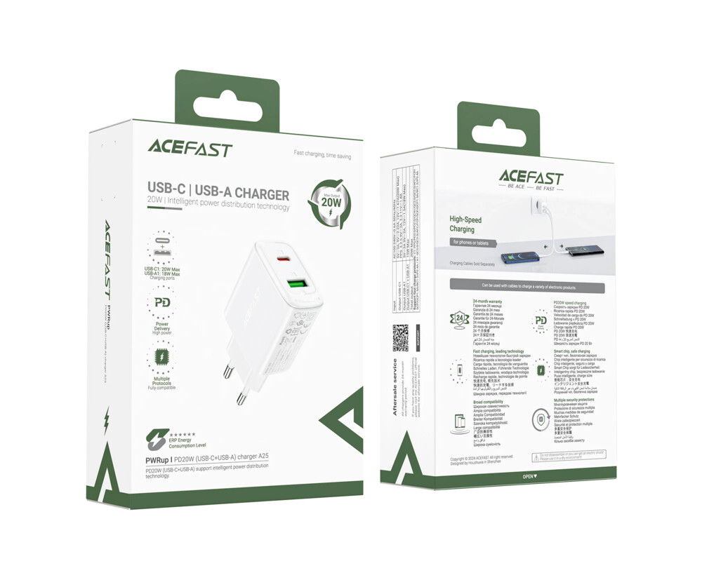 Зарядно Acefast Универсално за стена Charger Wall GaN PD20W - A25 - USB-C x 1 8