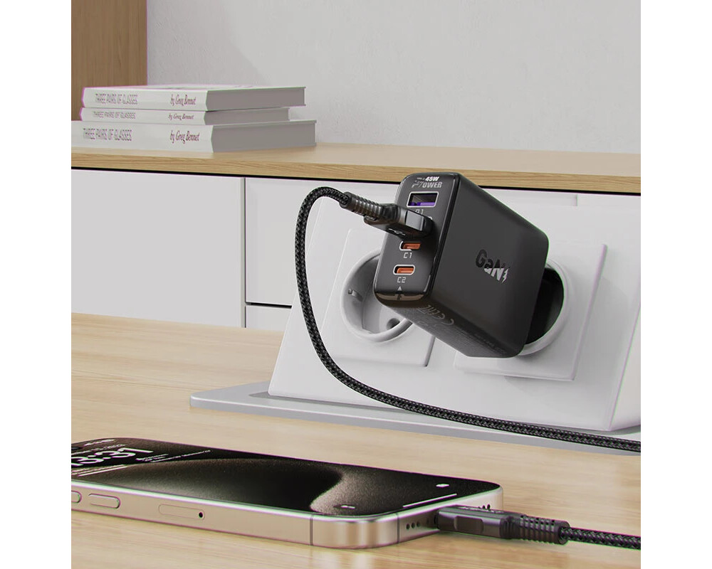 Зарядно Acefast Универсално за стена Charger Wall GaN PD45W - A61 - USB-C x 2 4