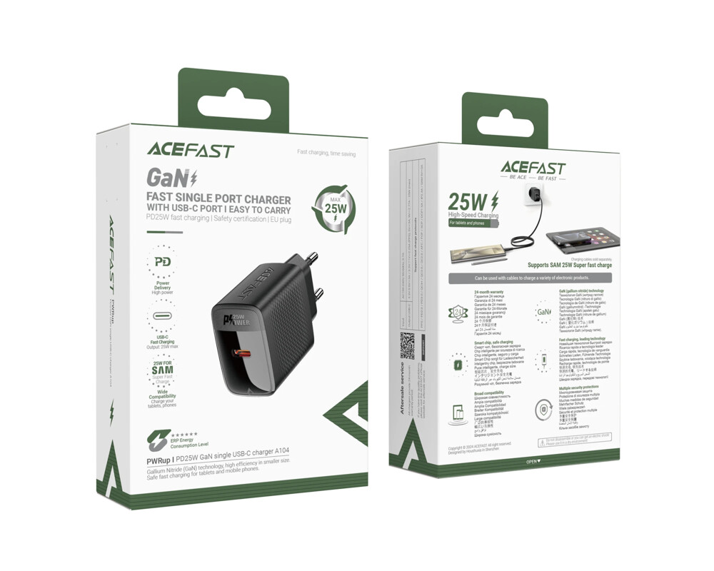 Зарядно Acefast Универсално за стена Charger Wall GaN PD25W - A104 - USB-C x 1 7