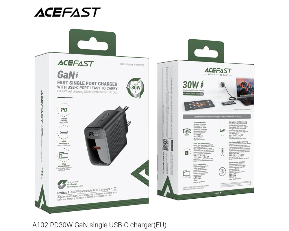 Зарядно Acefast Универсално за стена Charger Wall GaN PD30W - A102 - USB-C x 1 7