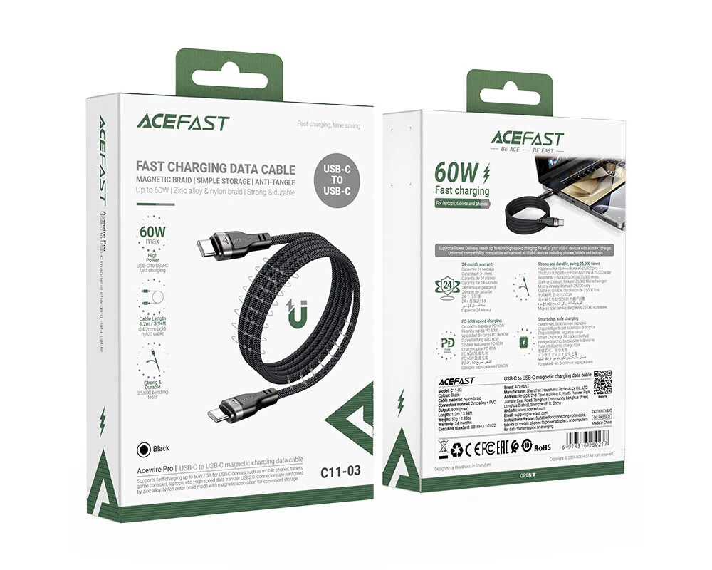 Кабел Acefast Кабел USB-C to USB-C Cable 60W M... 6