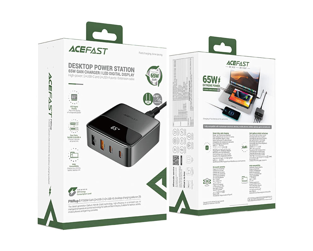 Зарядно Acefast настолно за стена Desktop Wall Charger PD65W GaN Z6 6