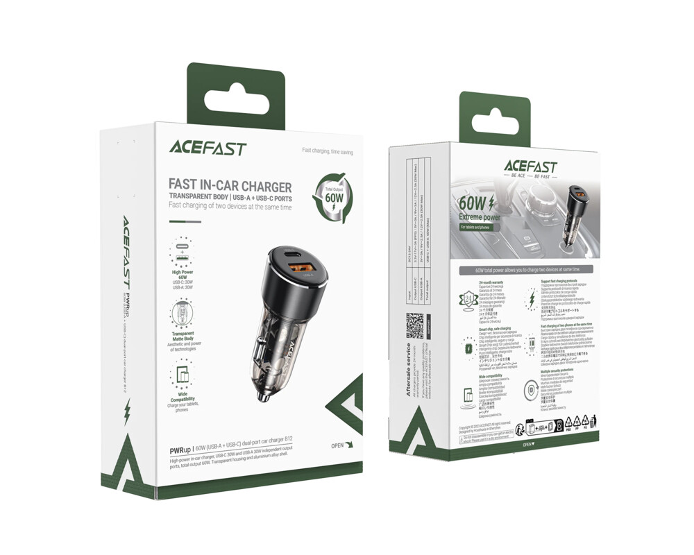 Зарядно Acefast Fast Charger Car PD3.0 60W - B12 - USB-C x 1 6