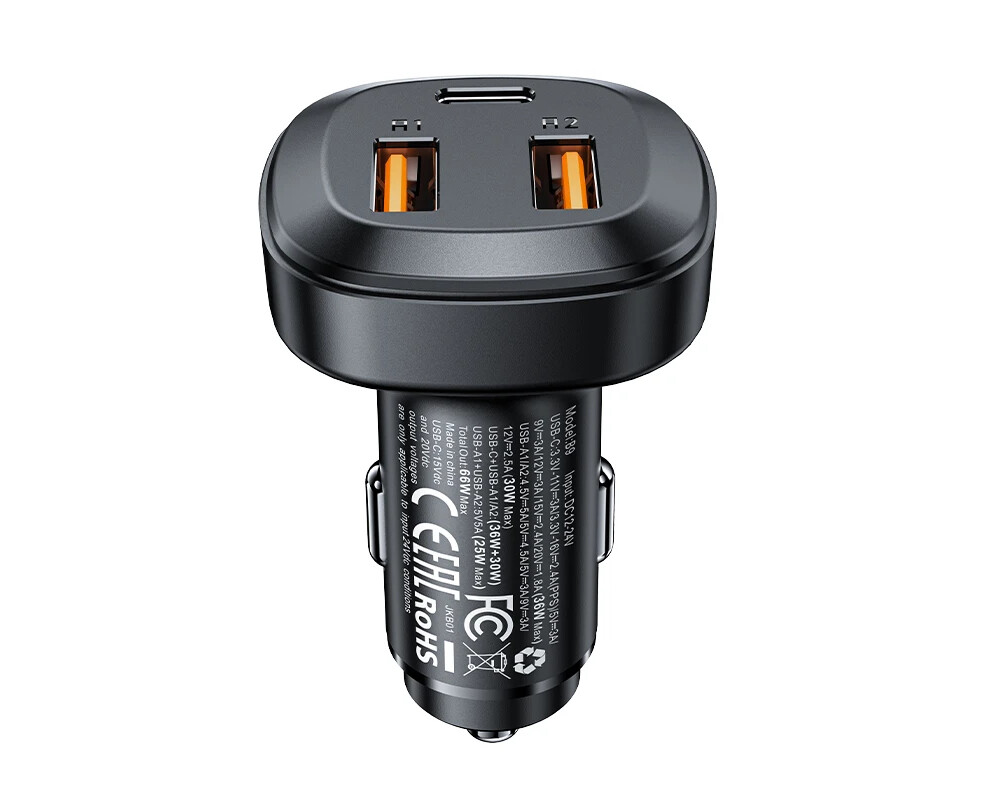 Зарядно Acefast Fast Charger Car PD3.0 66W - B9 - USB-C x 1 2