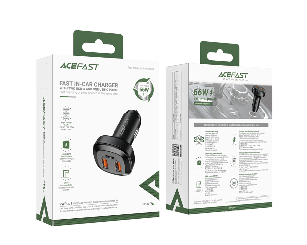 Зарядно Acefast Fast Charger Car PD3.0 66W - B9 - USB-C x 1 7