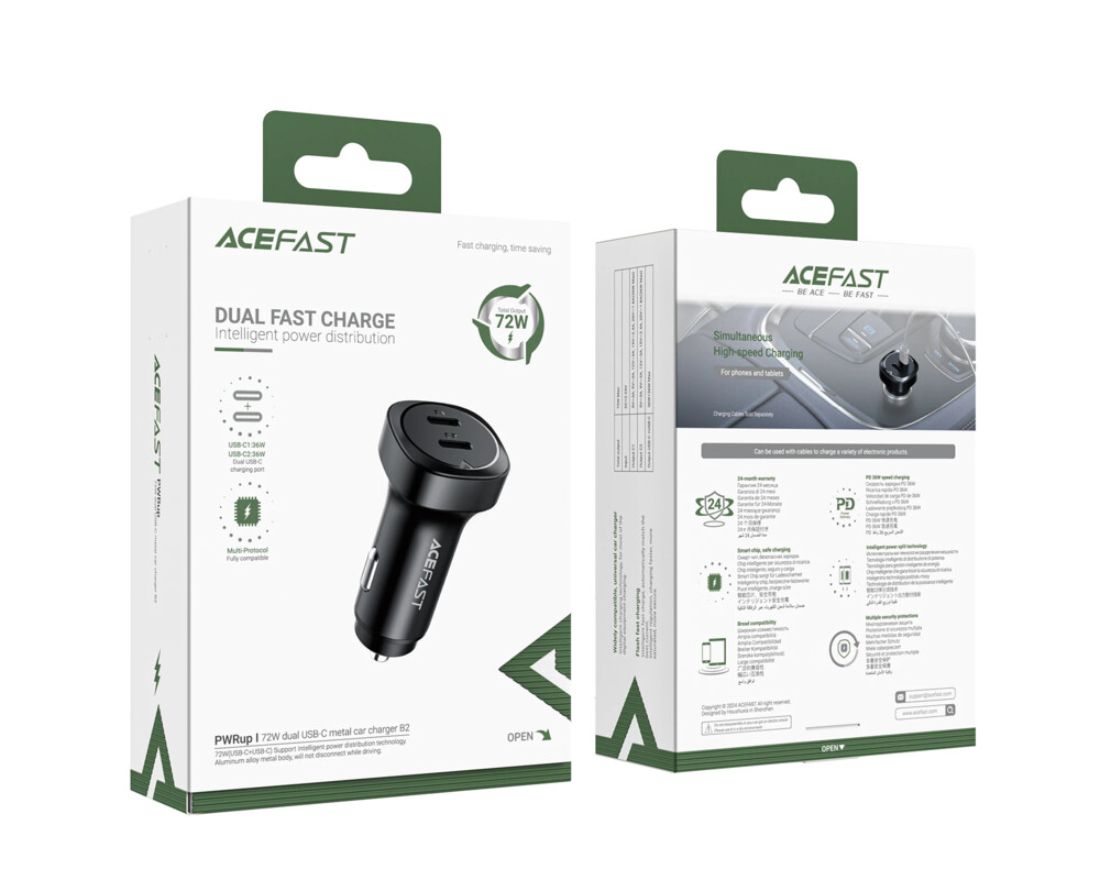 Зарядно Acefast Fast Charger Car PD3.0 72W - B2 - USB-C x 2 6