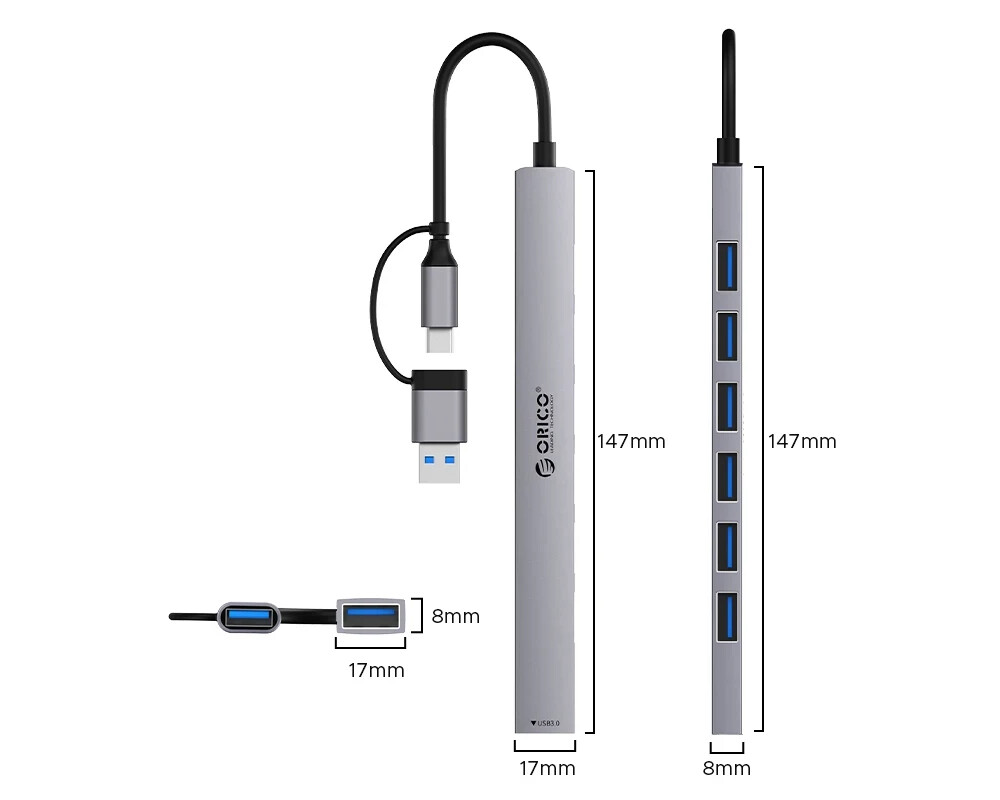 USB хъб Orico HUB USB-C/USB-A 7 port - USB3.0 x 1 2