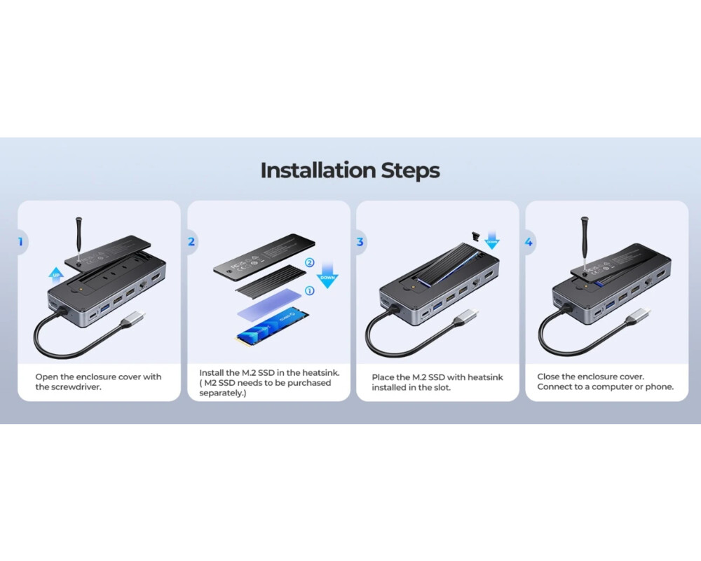Докинг станция Orico докинг станция Portable Docking station M.2 SATA/NVMe - HDMI 11