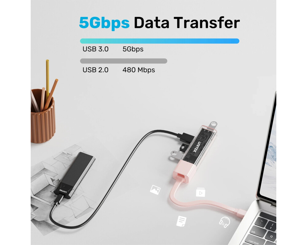 USB хъб Unitek USB-C/USB-A 3.0 HUB 4 port 7