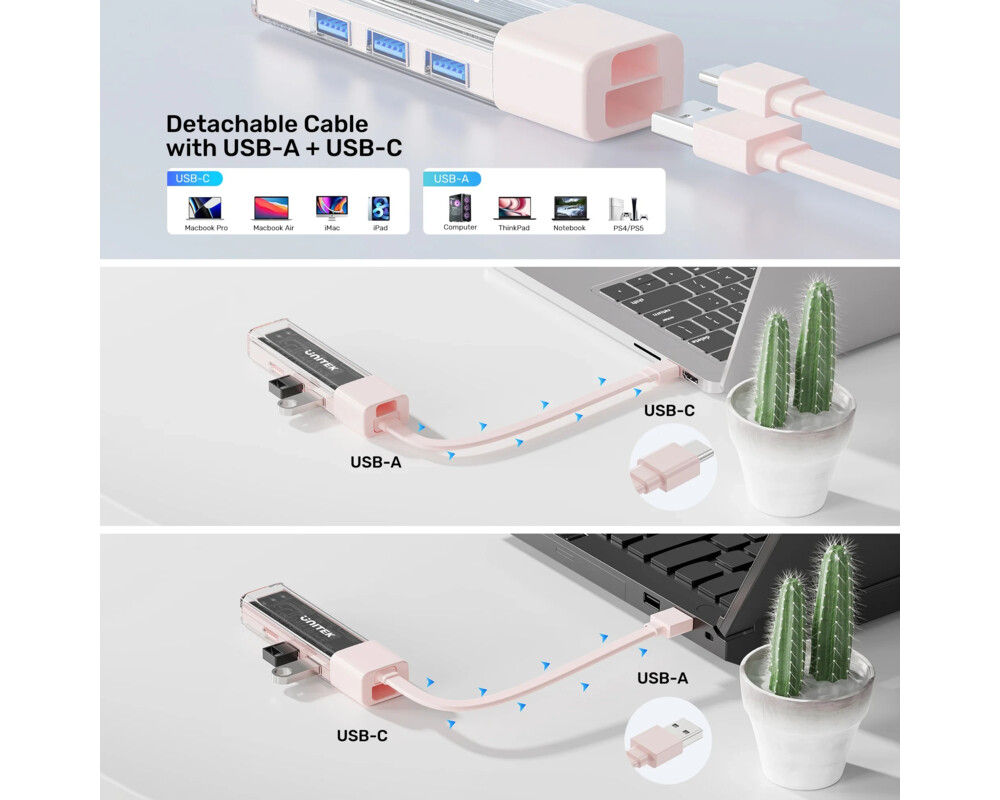 USB хъб Unitek USB-C/USB-A 3.0 HUB 4 port 8