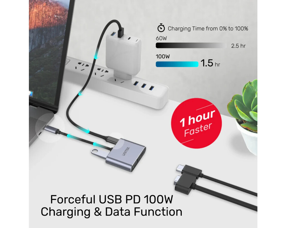 Докинг станция Unitek Docking Station Type-C 4-in-1 - uHUB Q4+ Lite D1049A - USB-C PD100W x 1 6