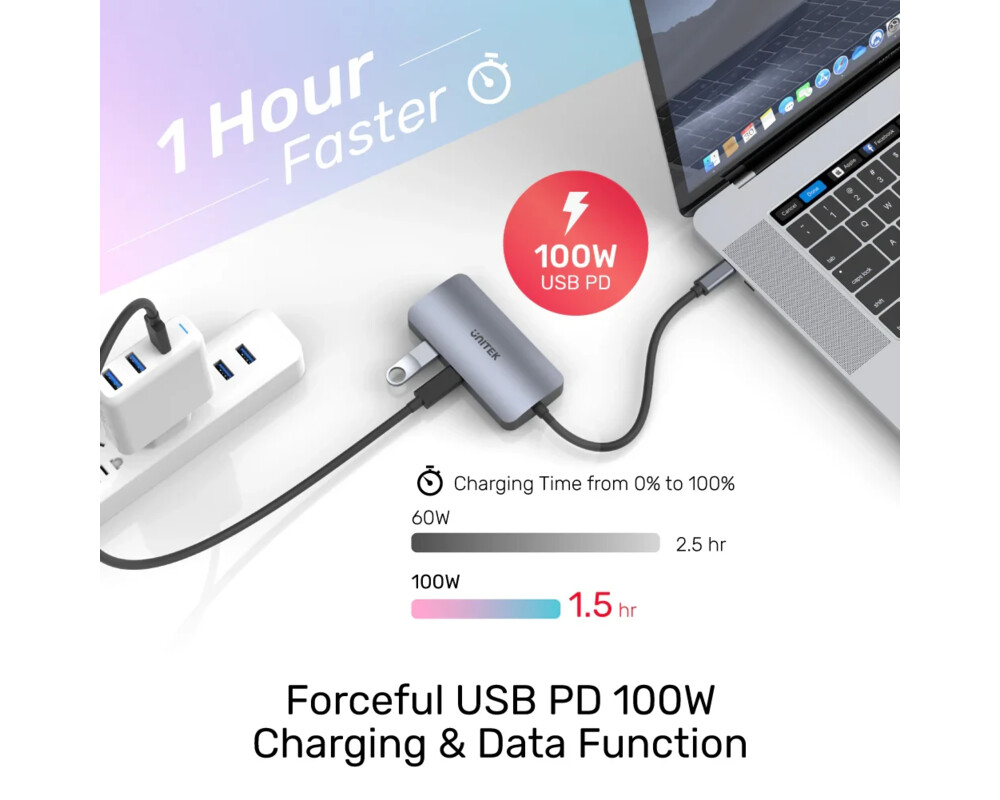 Докинг станция Unitek Docking Station Type-C 5-in-1 - uHUB P5 Trio D1051A - USB-C PD100W x 1 7
