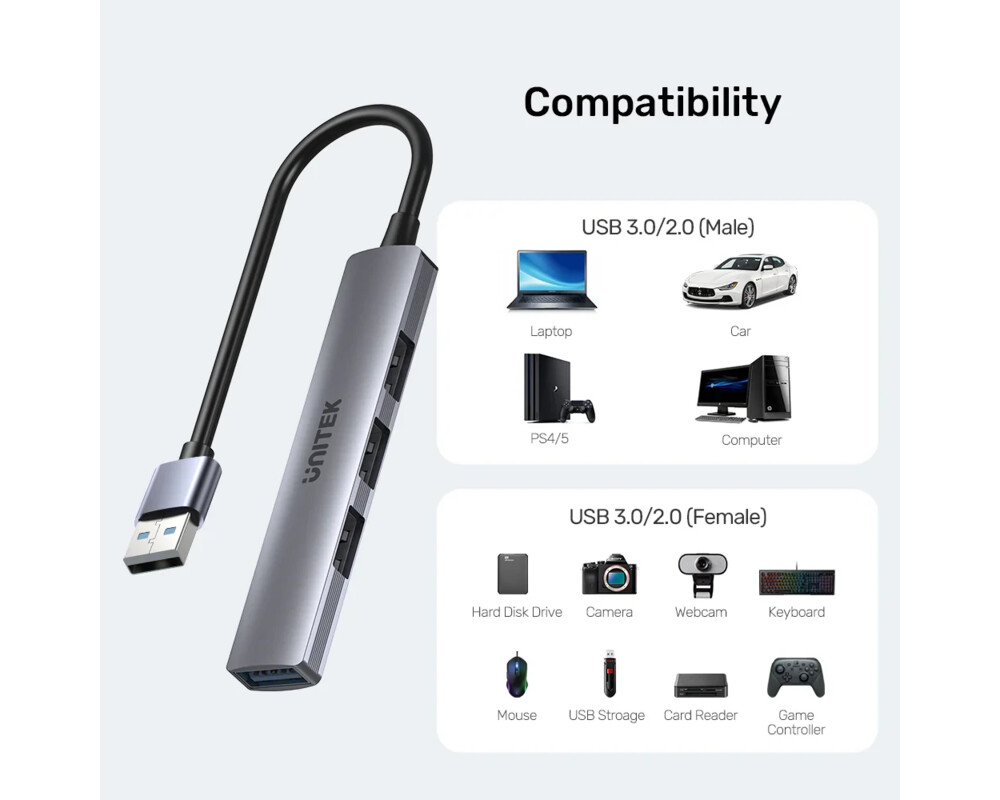 USB хъб Unitek USB3.0/2.0 HUB 4 port uHUB Q4 - USB-A input - USB3.0 x 1 12