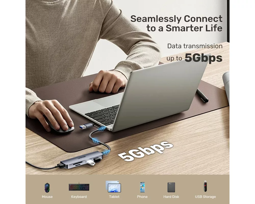 USB хъб Unitek HUB USB-C/USB-A 3 port uHUB P5+ - USB3.0 x 3 5