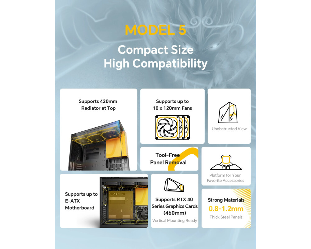 Кутия Geometric Future EATX - Model 5 Black/Ye... 6