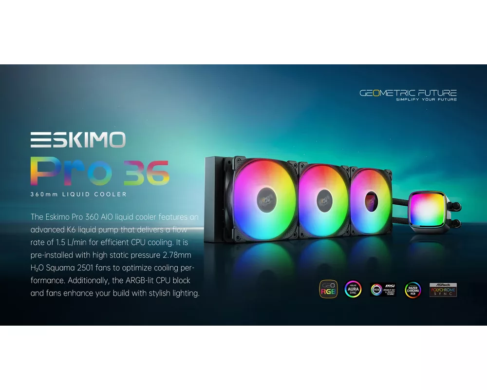 Охладител за процесор Geometric Future - Eskimo Pro 360 Black - Addressable RGB 9