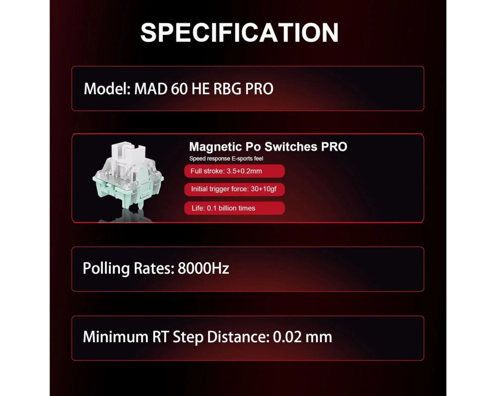 Клавиатура Madlions професионална геймърска механична клавиатура Professional Gaming Mechanical Keyboard MAD 60 HE RGB - 1K 6