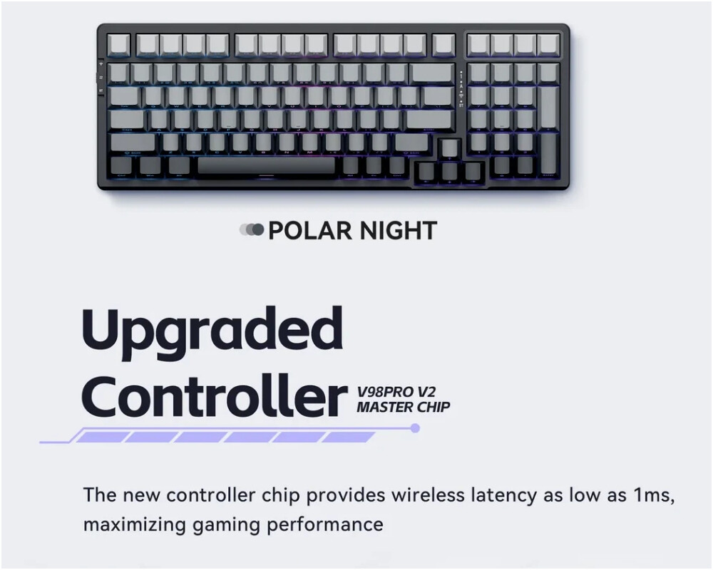 Клавиатура VGN безжична геймърска механична клавиатура Wireless Gaming Mechanical Keyboard - V98 PRO V2 Limited Black Glow - Kailh Arctic Switches 2