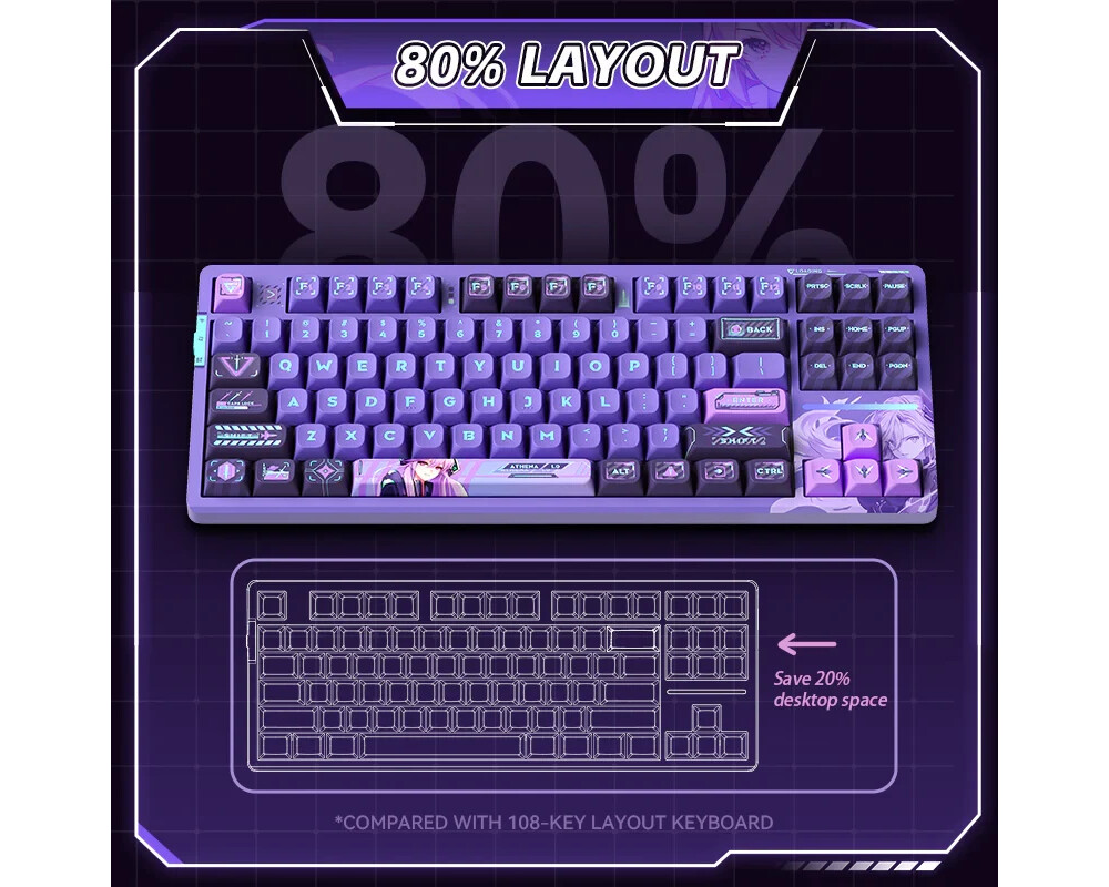 Клавиатура VGN професионална безжична геймърска механична клавиатура Wireless Professional Gaming Mechanical Keyboard - V87 PRO Athena - Aniya Switches 3