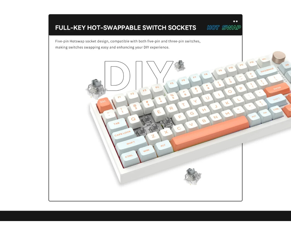 Клавиатура VGN безжична геймърска механична клавиатура Wireless Gaming Mechanical Keyboard - N75 PRO Caribbean Blue - Kailh Vaporwave Switches 9