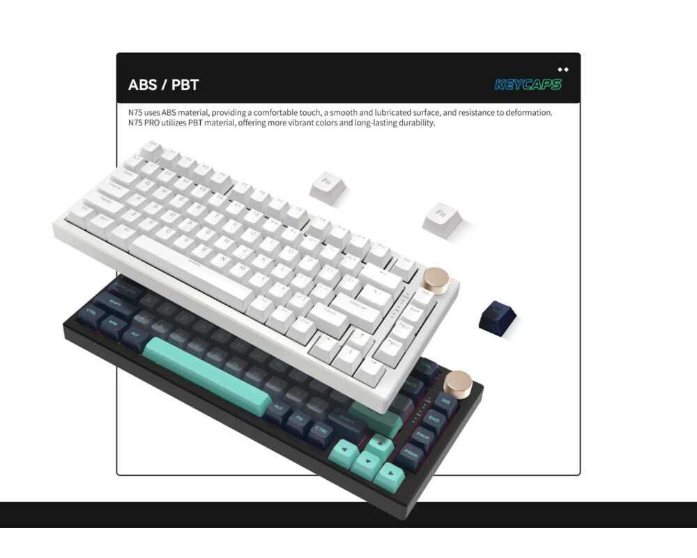 Клавиатура VGN безжична геймърска механична клавиатура Wireless Gaming Mechanical Keyboard - N75 PRO Caribbean Blue - Kailh Vaporwave Switches 10