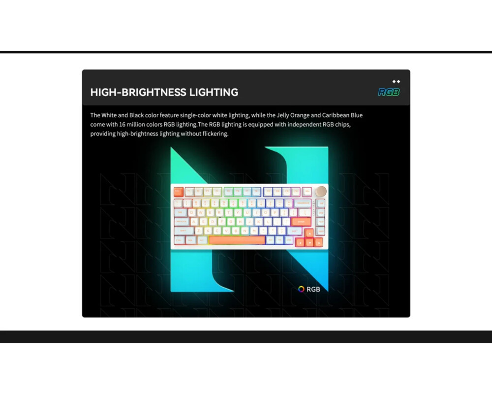 Клавиатура VGN безжична геймърска механична клавиатура Wireless Gaming Mechanical Keyboard - N75 PRO Caribbean Blue - Kailh Vaporwave Switches 13