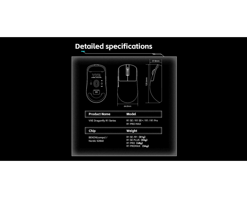 Мишка VXE професионална Wireless Gaming Mouse Dragonfly R1 Pro Max 1K 13