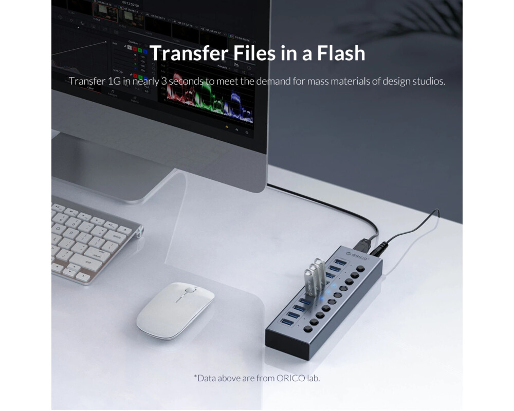 USB хъб Orico USB3.0 HUB 7 port with Power Adapter 8